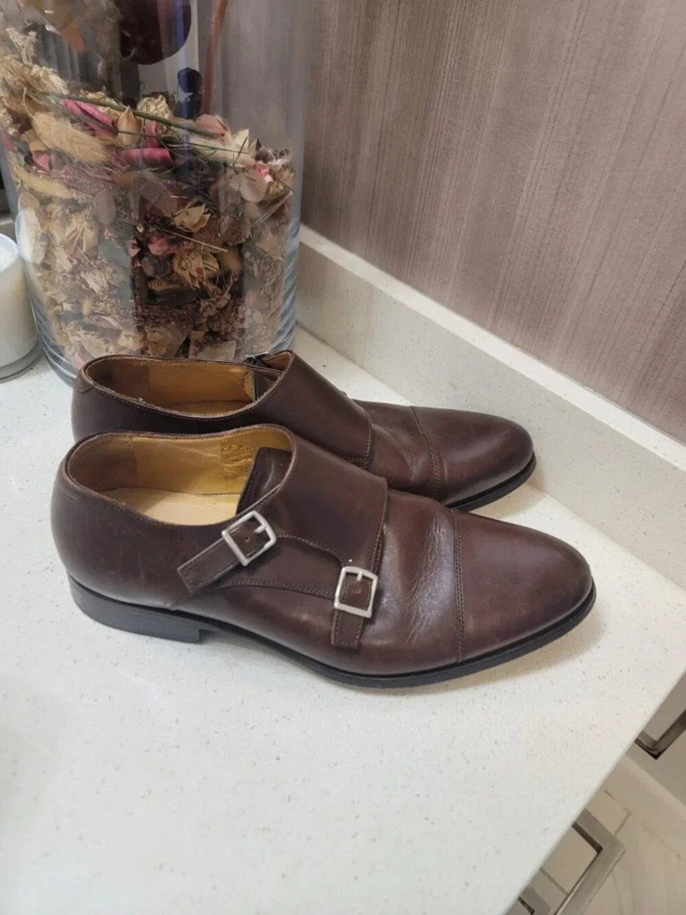 SUITSUPPLY Men's  Brown Leather Double Buckle Smart Dress Shoes - EU 42